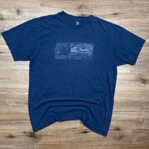 vintage 2000s faded blue quiksilver graphic surfing tee